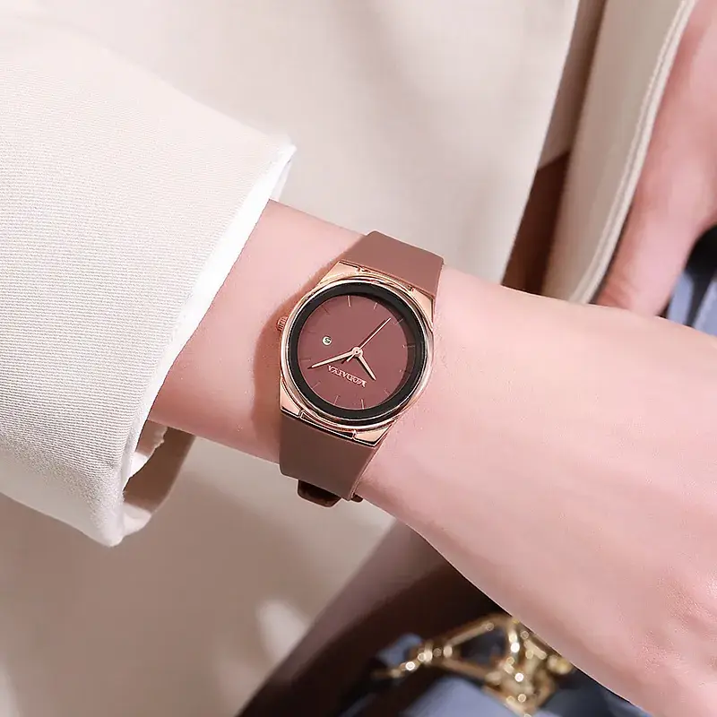 Women's Silicone Strap Watch with Rose Gold Dial