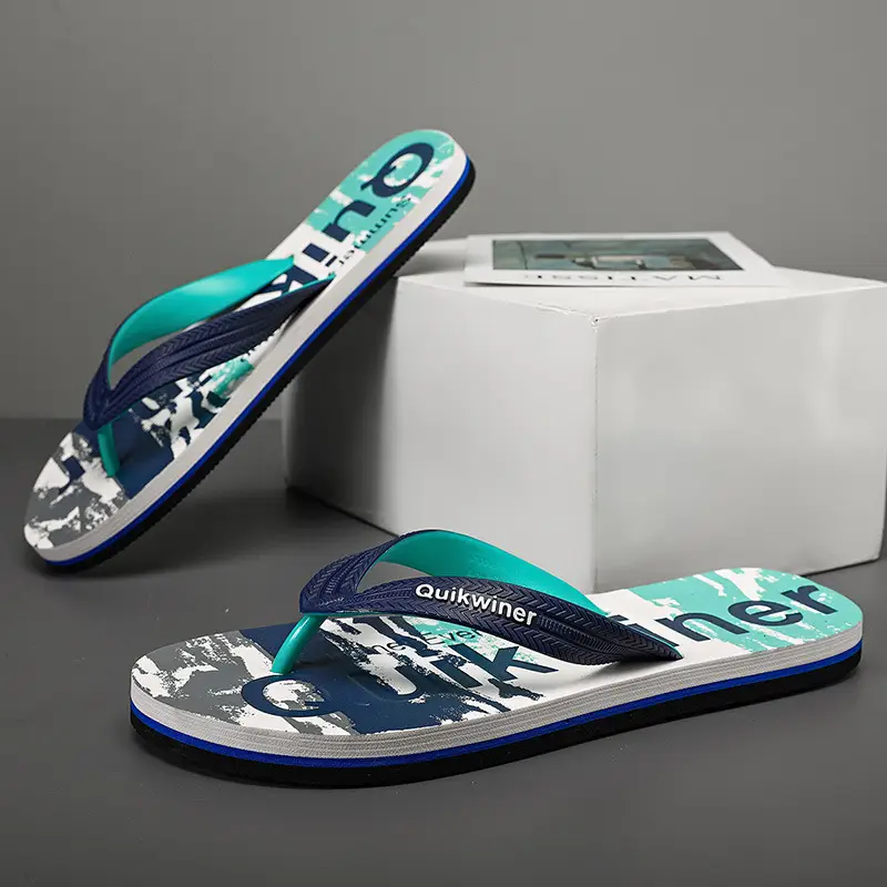 Men's Printed Green Flip Flops Summer Wear