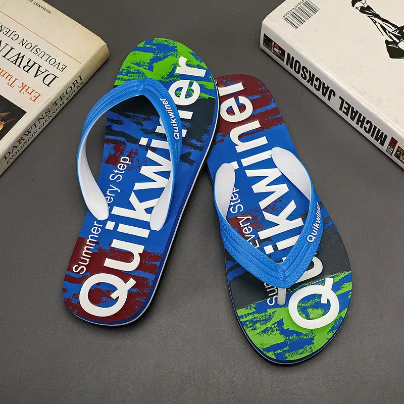 Men's Printed Green Flip Flops Summer Wear