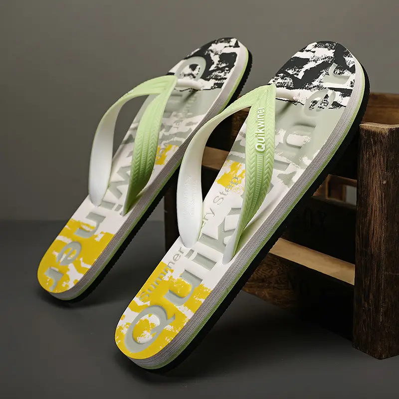 Men's Printed Green Flip Flops Summer Wear