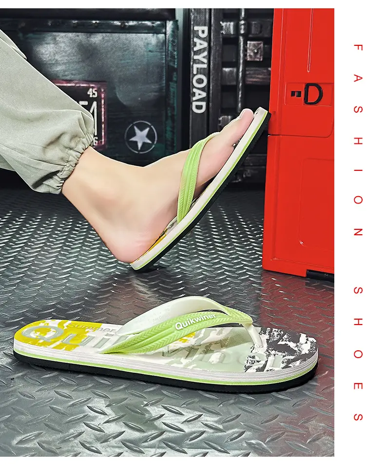 Men's Printed Green Flip Flops Summer Wear — feature 15