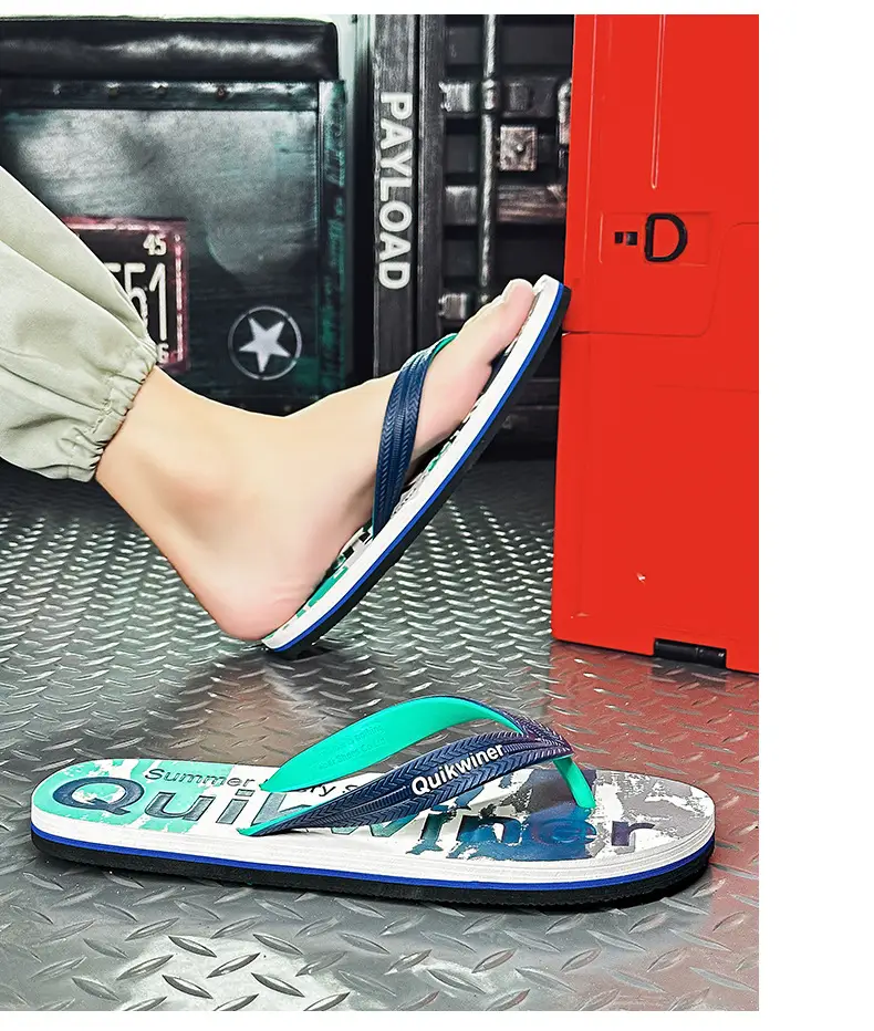Men's Printed Green Flip Flops Summer Wear — feature 18