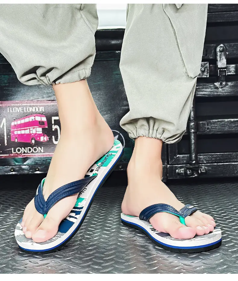 Men's Printed Green Flip Flops Summer Wear — feature 19