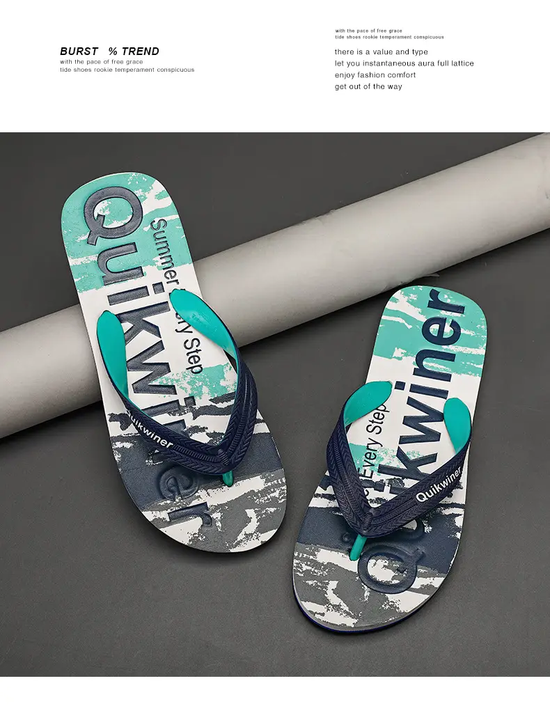 Men's Printed Green Flip Flops Summer Wear — feature 2
