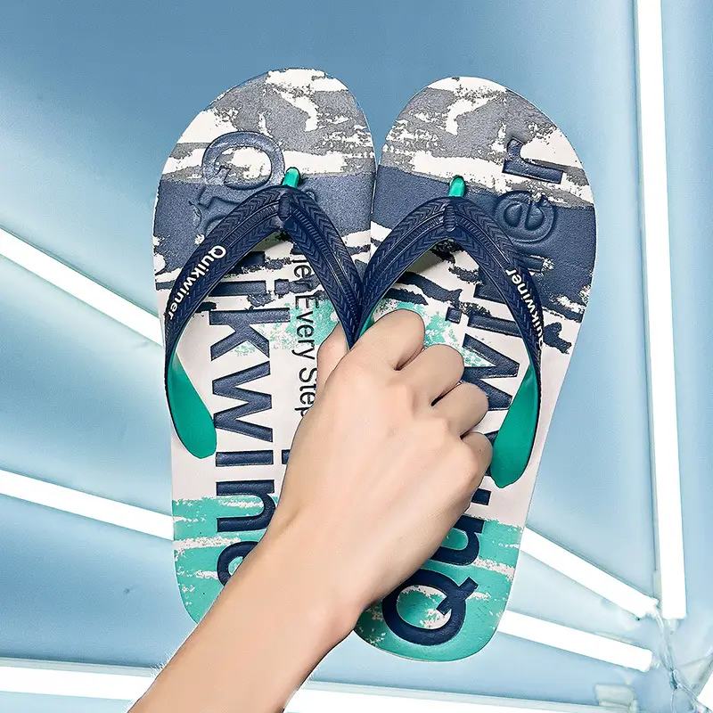 Men's Printed Green Flip Flops Summer Wear
