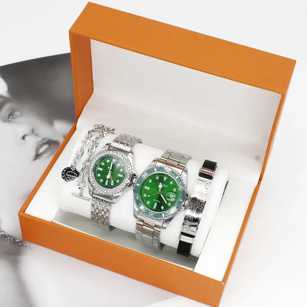 Couple Wrist Watches Green Green Quartz Bracelet Box - Image 3