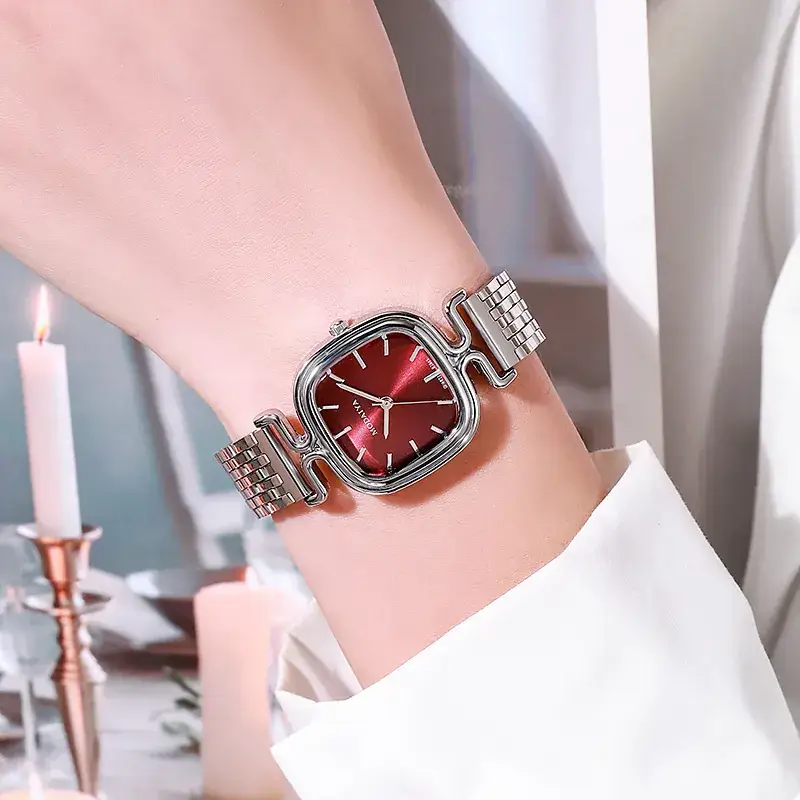 Women's Silver Steel Band Watch with Purple Dial - Image 3