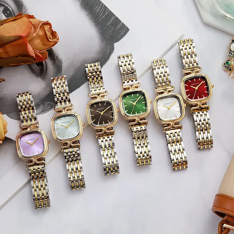 Women's Gold Steel Band Watch with Crystal Details