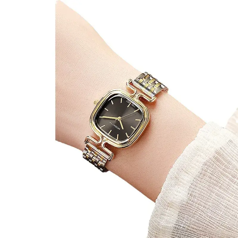 Women's Gold Steel Band Watch with Crystal Details