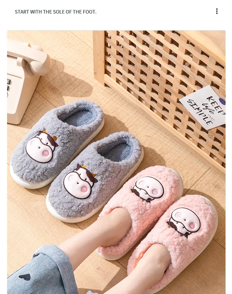 Winter Cow-Themed Cotton Slippers for Women and Couples, Indoor Home Thick-Soled Non-Slip Warm Slippers with a Soft Cushioning Feel, Cow-Style for Men — feature 13