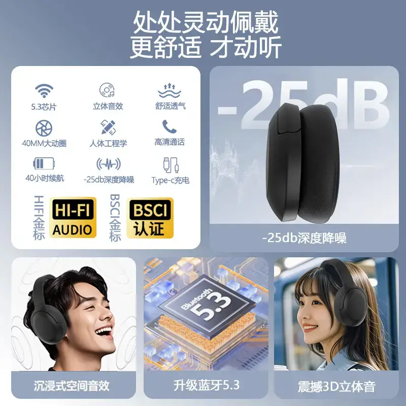 Wireless Noise-Canceling Bluetooth Headset Blue ANC - Image 6