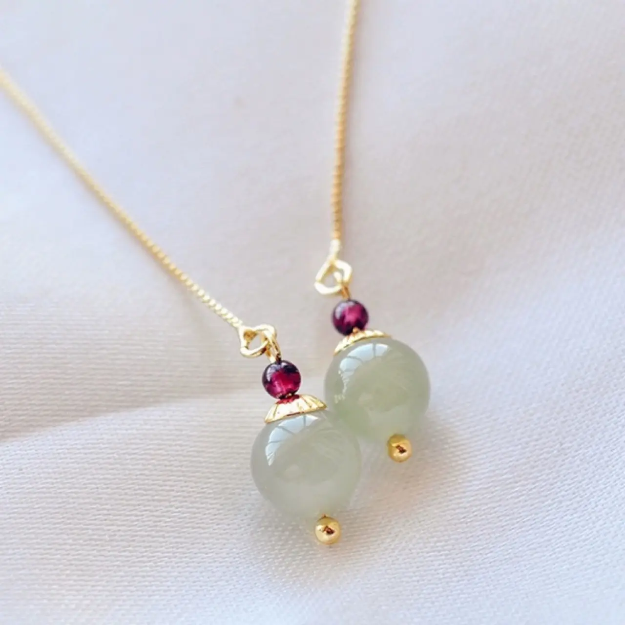 14K Gold-Filled Hetian Jade Face Earrings Set - Image 2