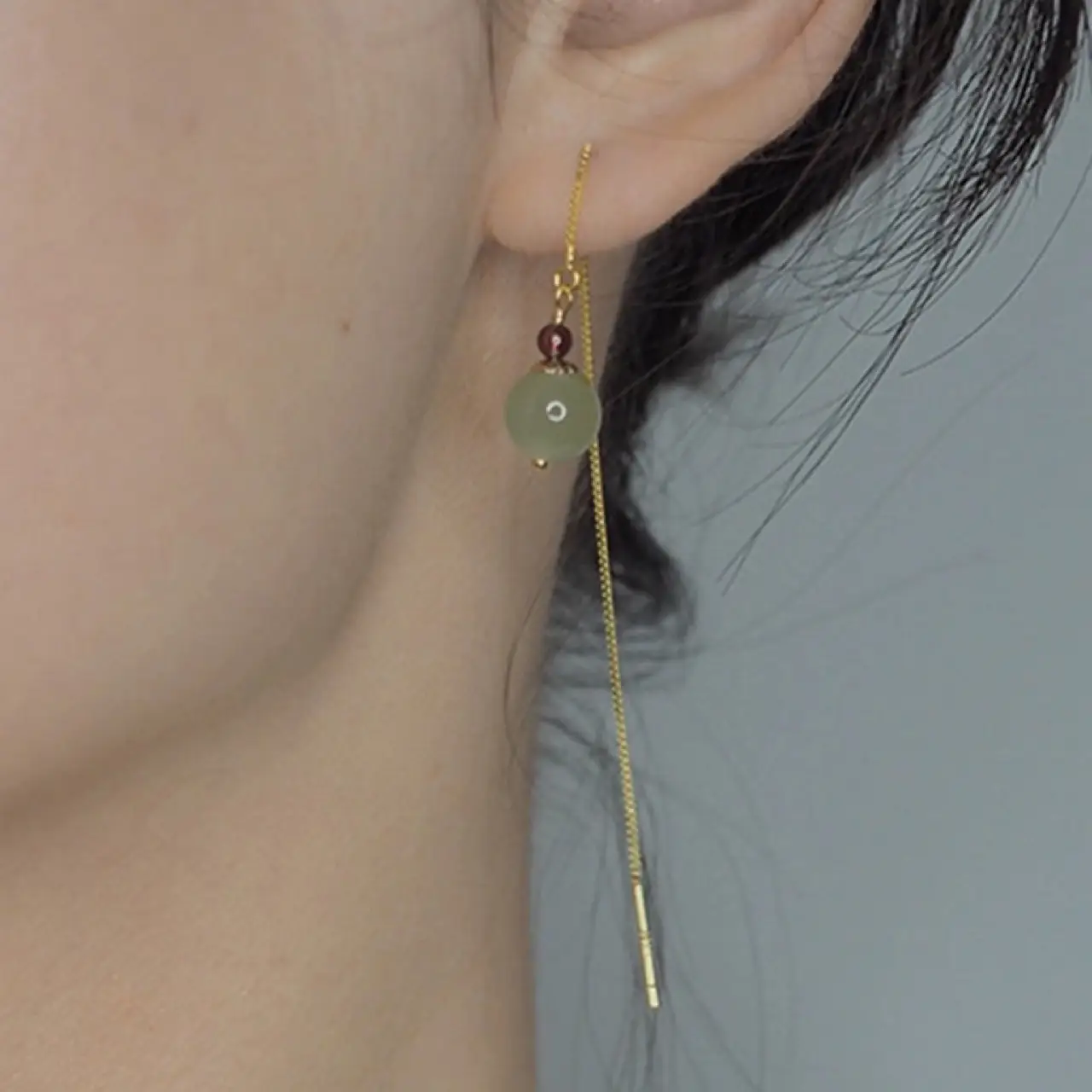 14K Gold-Filled Hetian Jade Face Earrings Set - Image 5