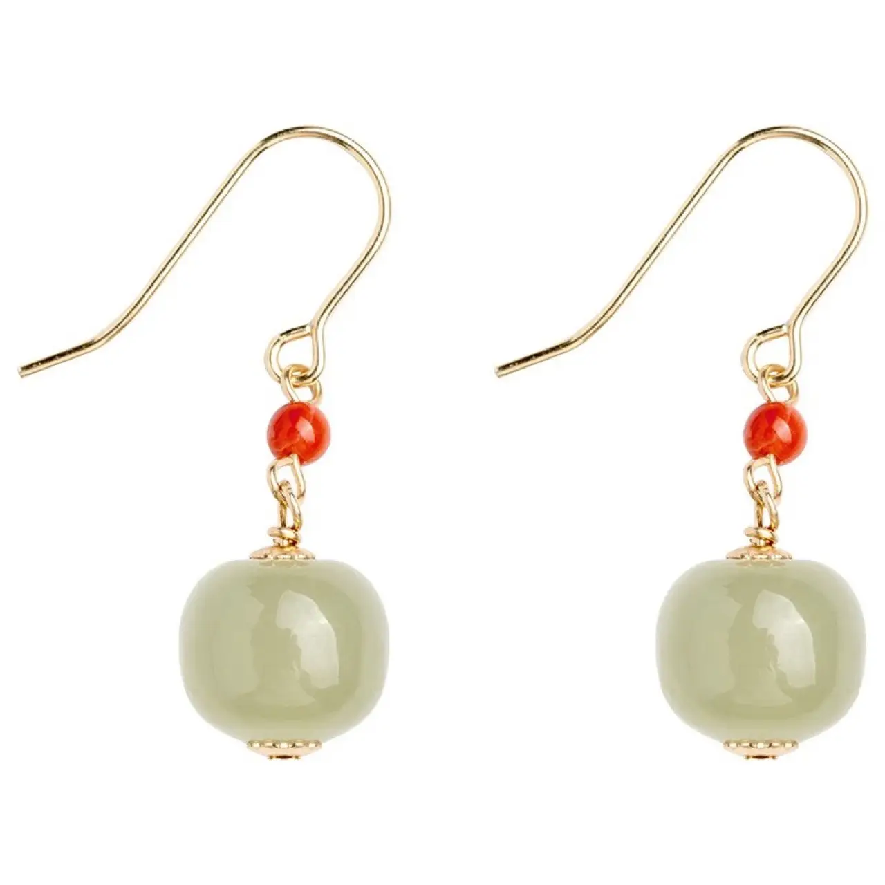 Vintage Jade Drum Earrings with Red Beads - Image 5