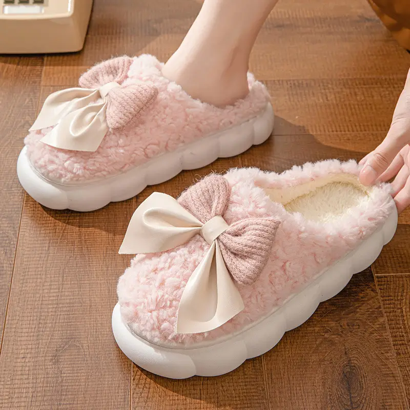 Women's Pink Cotton Slippers Shake Tone Warm Indoor - Image 19