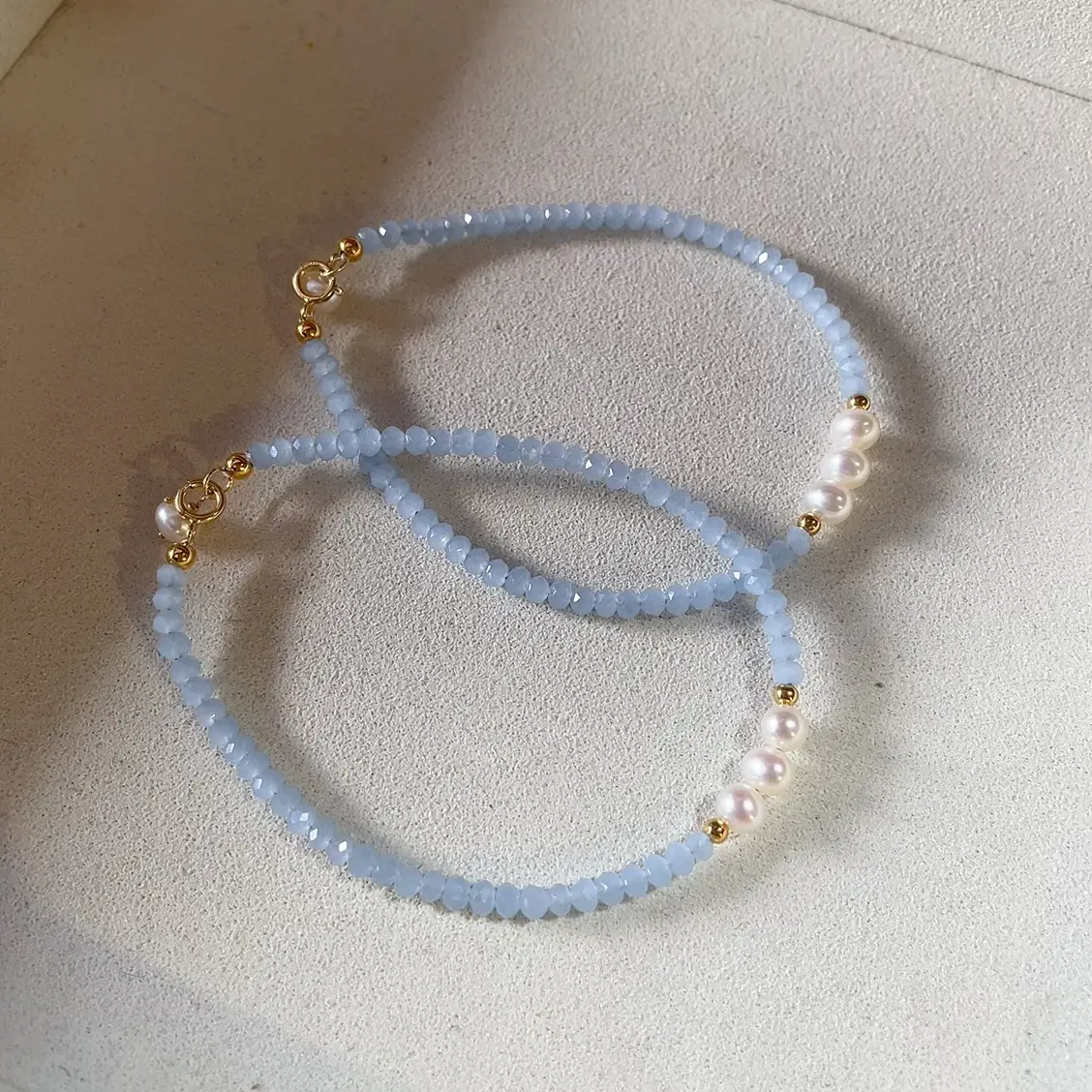 Sky Blue Crystal Pearl Bracelet for Women - Image 2