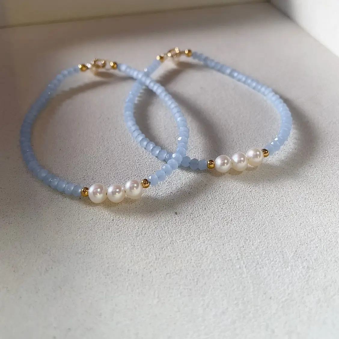 Sky Blue Crystal Pearl Bracelet for Women - Image 3
