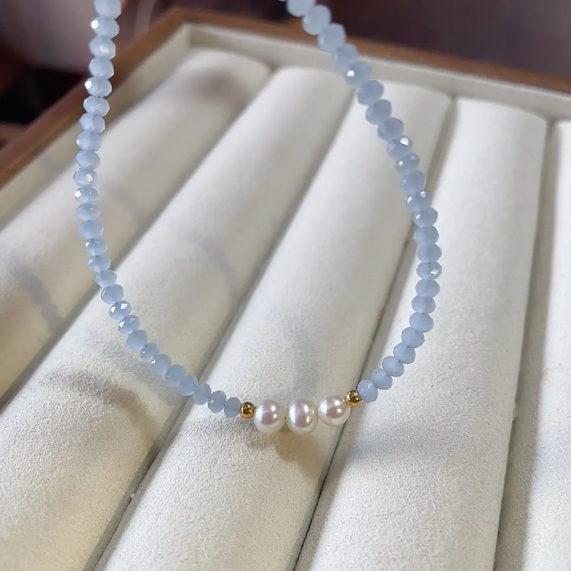 Sky Blue Crystal Pearl Bracelet for Women - Image 4