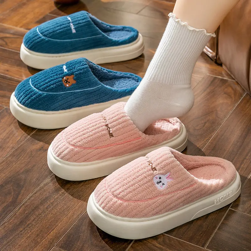 Winter Cotton Slippers Women's Thick Bottom Indoor Home Warm Comfortable fleece-lined Household Non-Slip Couple Mao Slippers for Men
