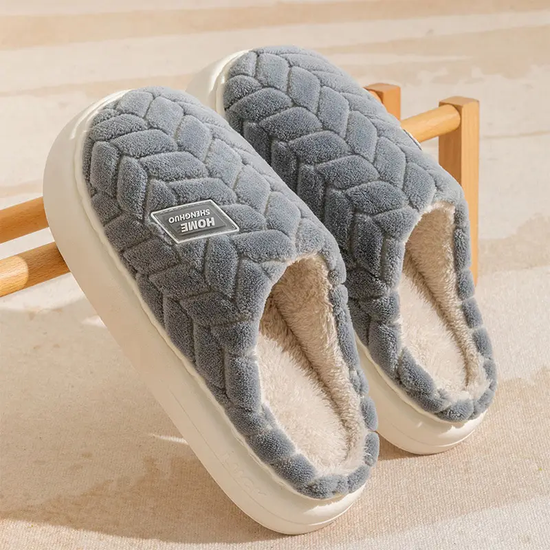Winter Cotton Slippers Women's Thick Bottom Indoor Home Warm Comfortable fleece-lined Household Non-Slip Couple Mao Slippers for Men
