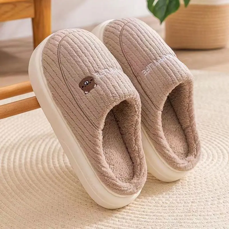 Winter Cotton Slippers Women's Thick Bottom Indoor Home Warm Comfortable fleece-lined Household Non-Slip Couple Mao Slippers for Men