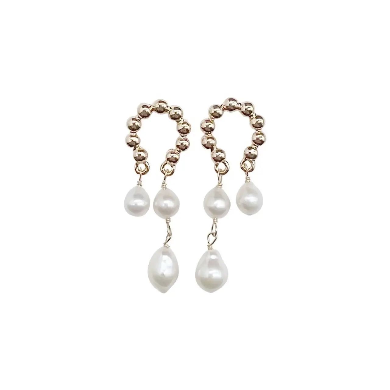 French Retro Pearl Ear Stud Earrings Gold Plated - Image 5