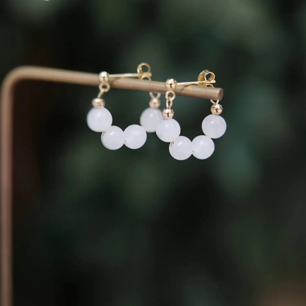 New Chinese & Natural Tian Jade White Jade Round Bead Earrings - Image 4