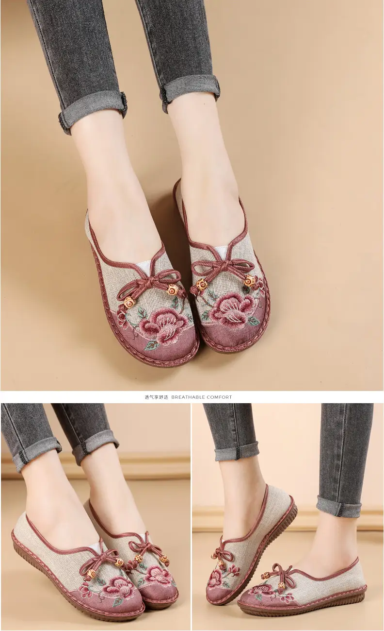 Ethnic Style Embroidered Shoes for Women, Retro Fashion Flats-Soled Mom Shoes, Comfortable Soft-Soled Old Beijing Cloth Shoes for Women — feature 12