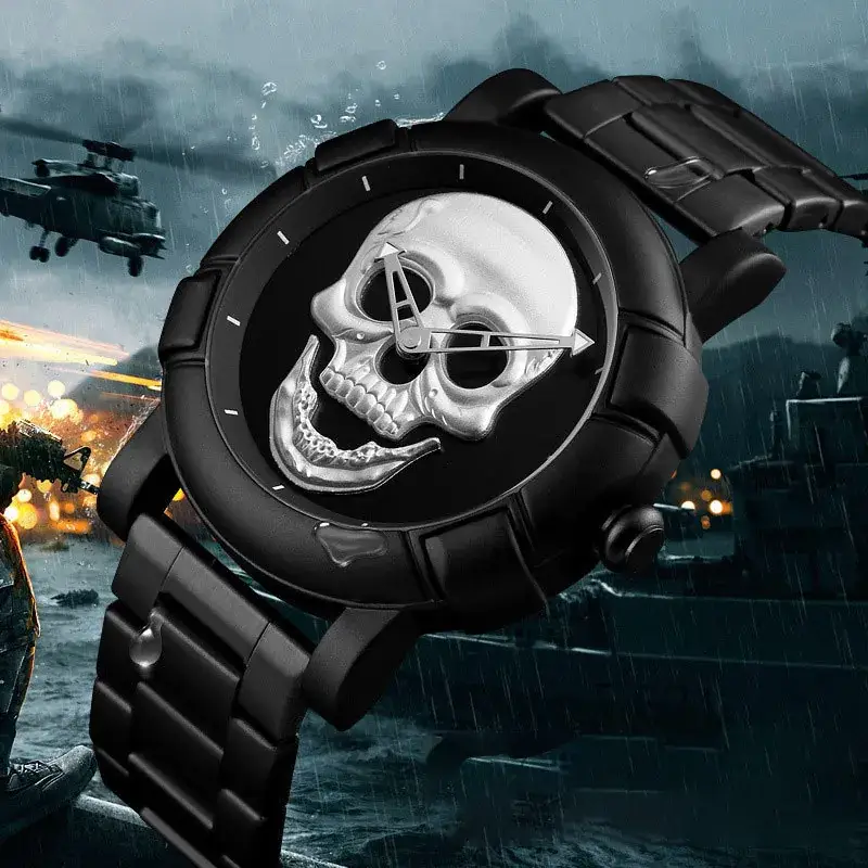 Cross-Body Hip Hop Skull Men's Watch Large Dial Sports Steel Band - Image 5