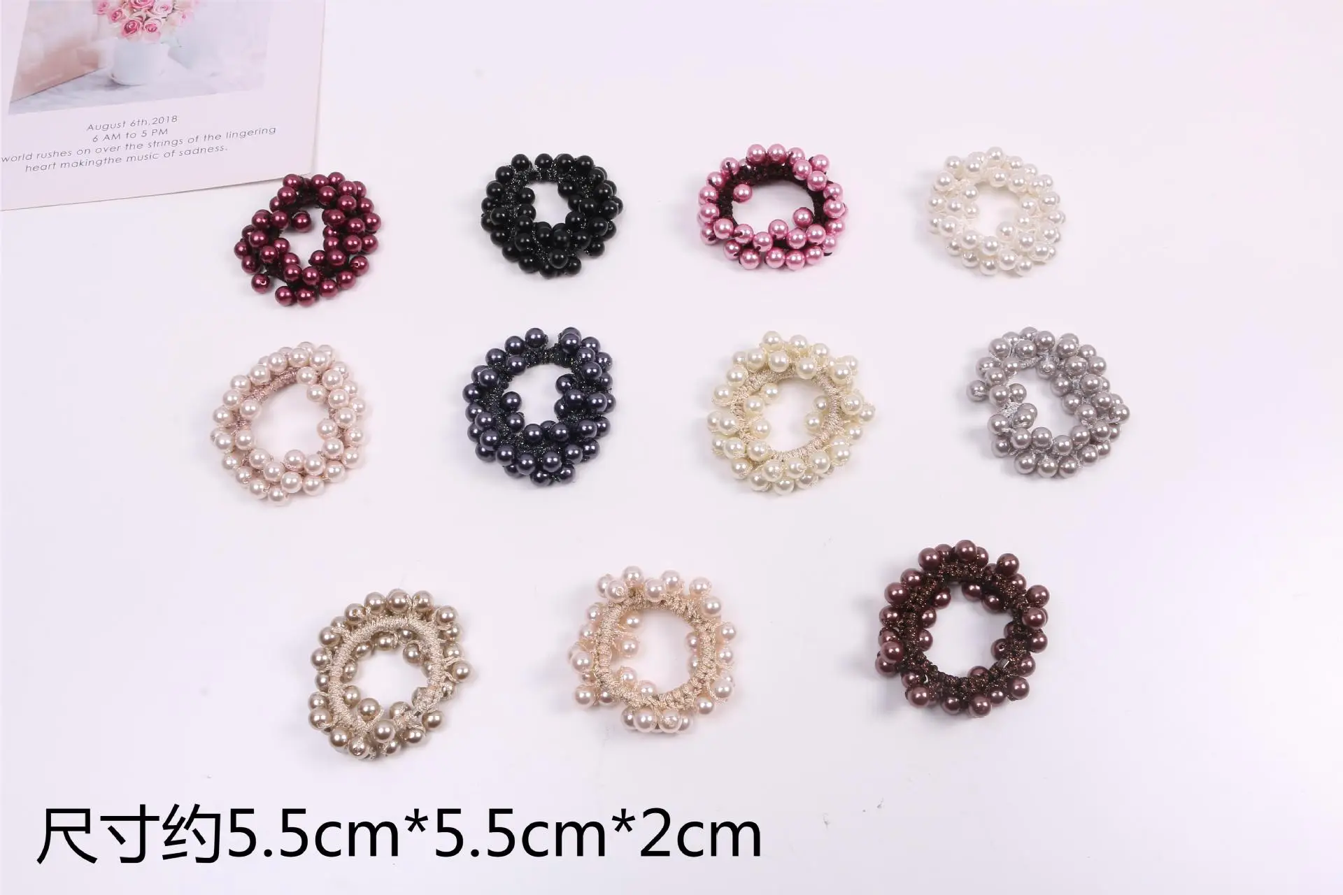 Black Pearl Hair Ring Ponytail Ball Head Hair Rope - Image 13