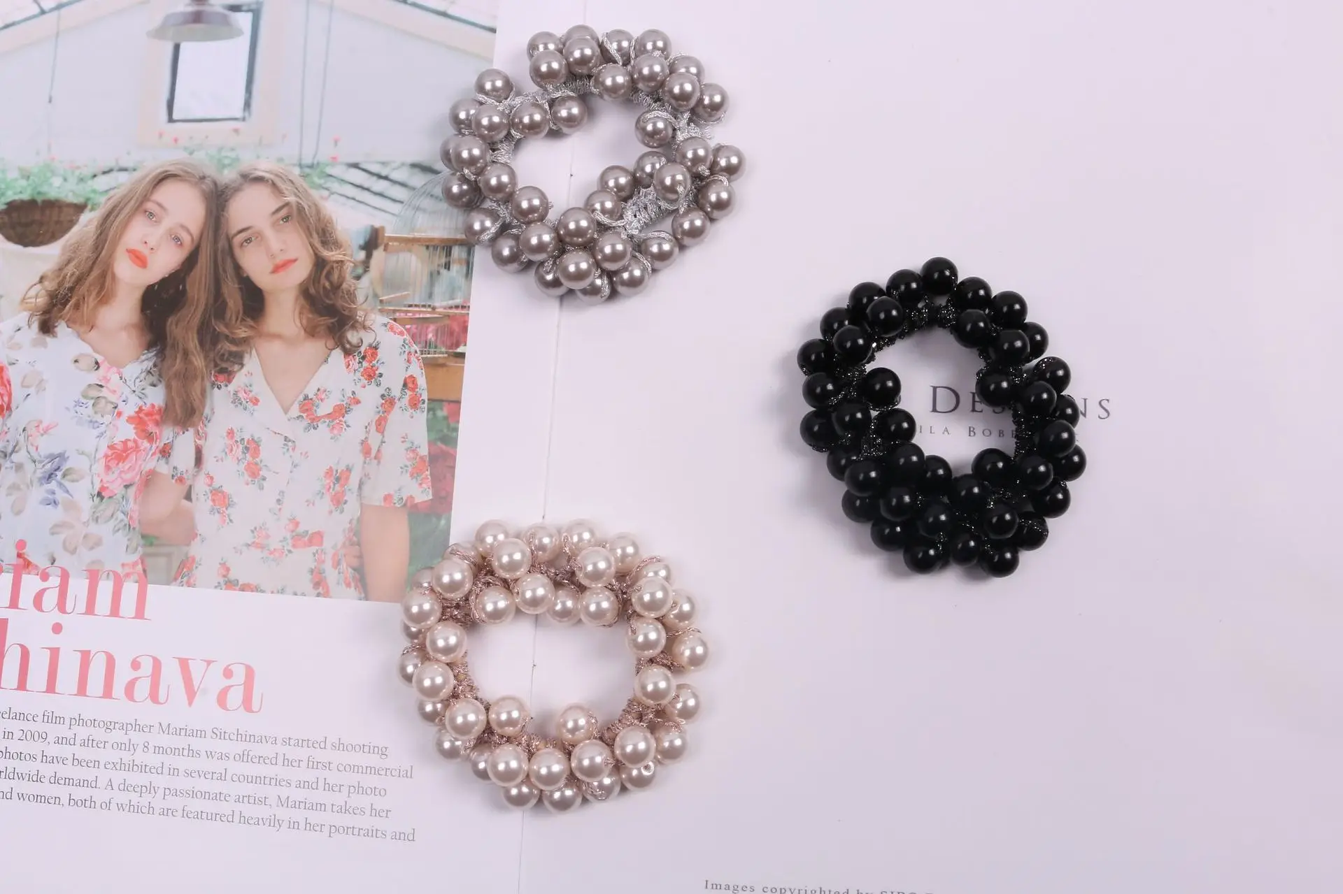 Black Pearl Hair Ring Ponytail Ball Head Hair Rope - Image 14