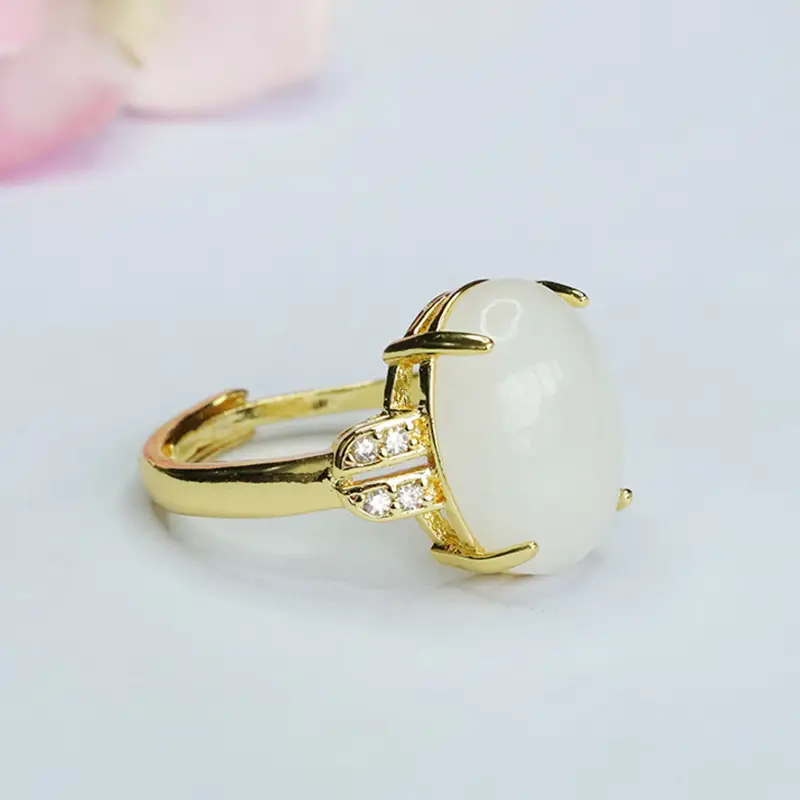 White Jade Finger Ring with Crystal Accents - Image 3
