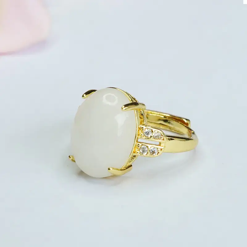 White Jade Finger Ring with Crystal Accents - Image 4