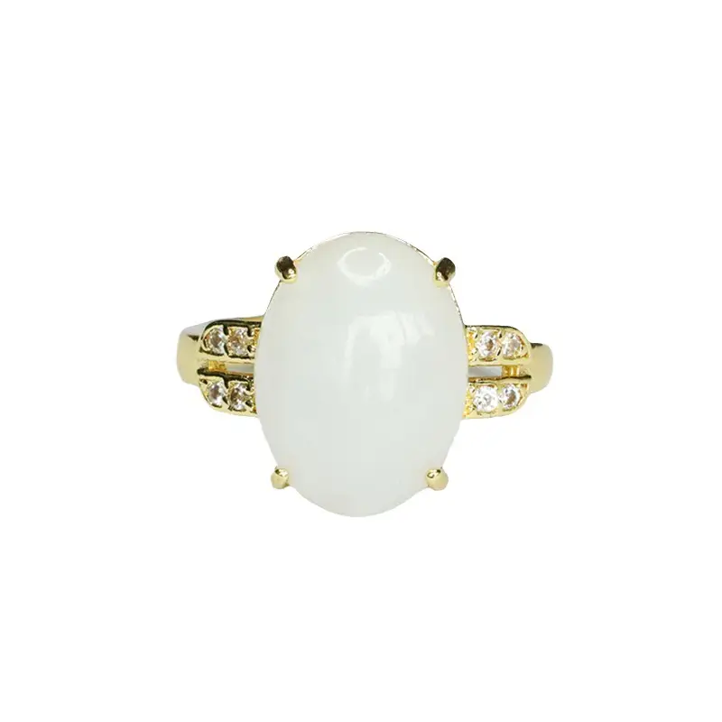 White Jade Finger Ring with Crystal Accents - Image 6