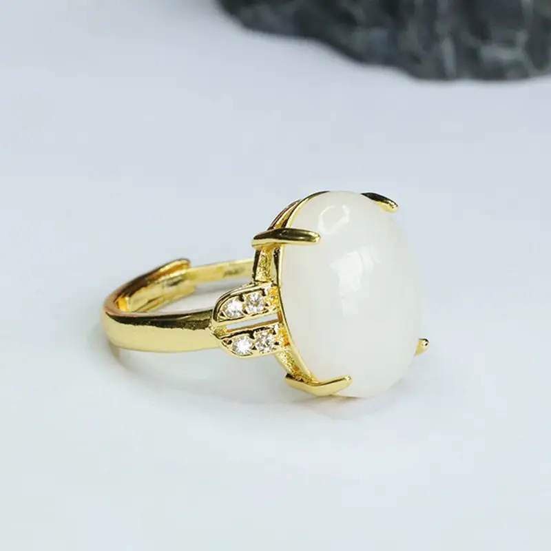 White Jade Finger Ring with Crystal Accents — feature 10