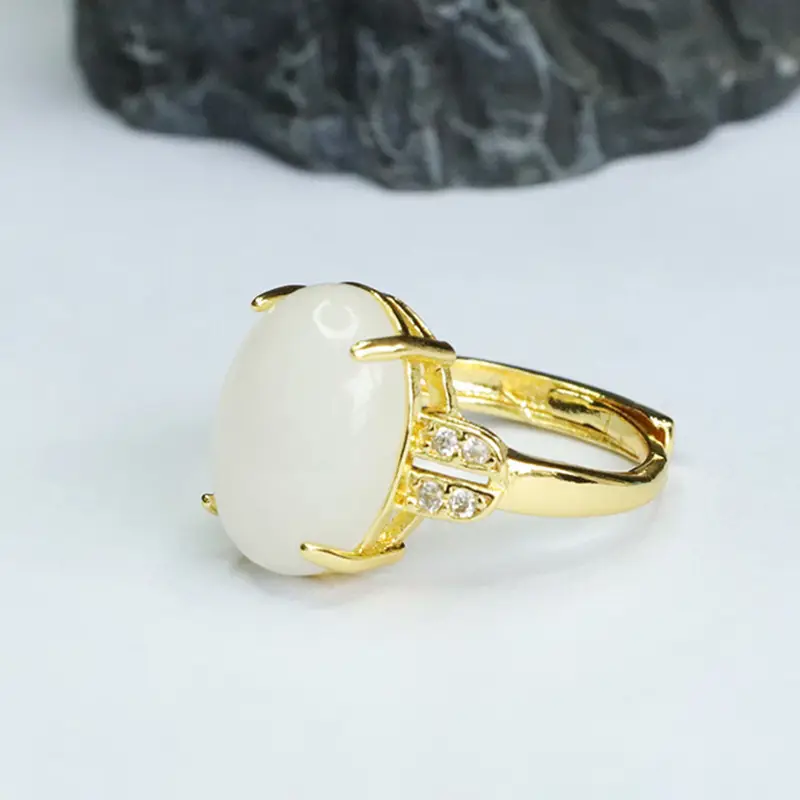 White Jade Finger Ring with Crystal Accents — feature 11