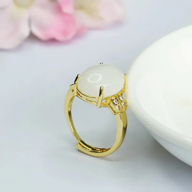White Jade Finger Ring with Crystal Accents — feature 8