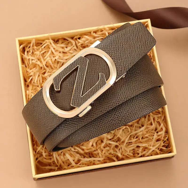 Men's Black Leather Belt with Gold Buckle - Image 3