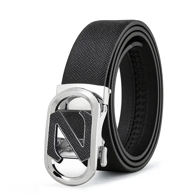 Men's Black Leather Belt with Gold Buckle - Image 2