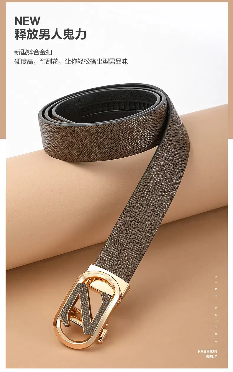 Men's Black Leather Belt with Gold Buckle β feature 2