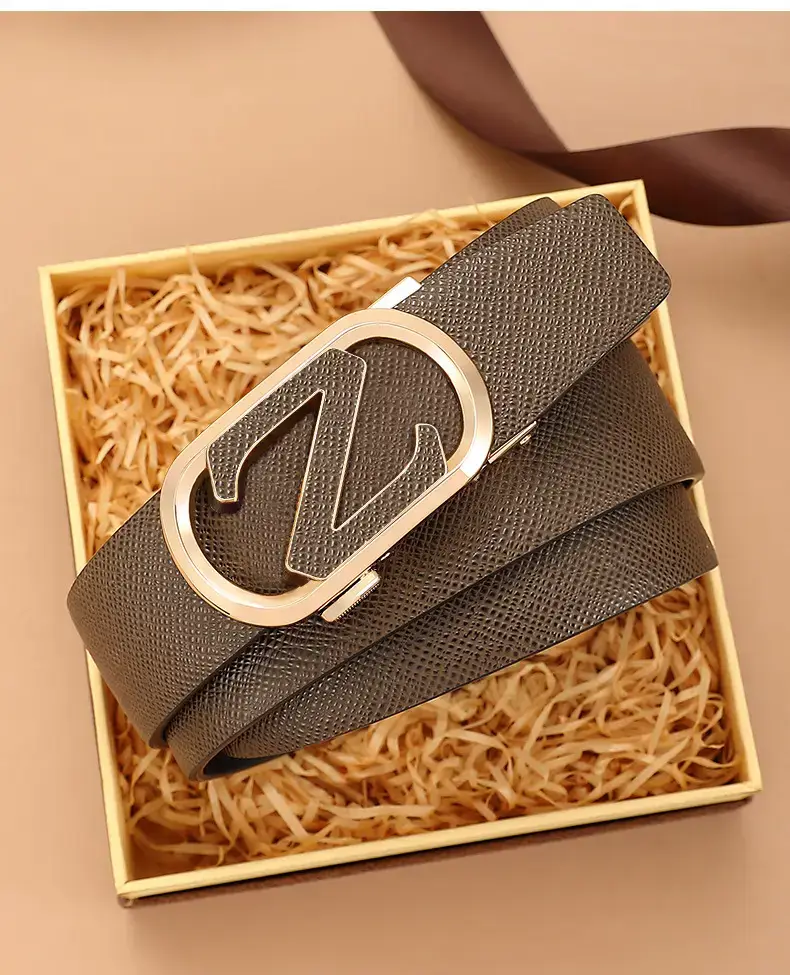 Men's Black Leather Belt with Gold Buckle β feature 6