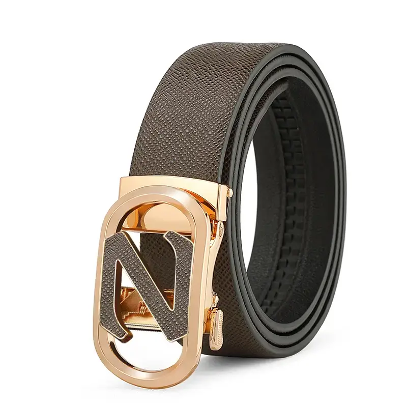 Men's Black Leather Belt with Gold Buckle