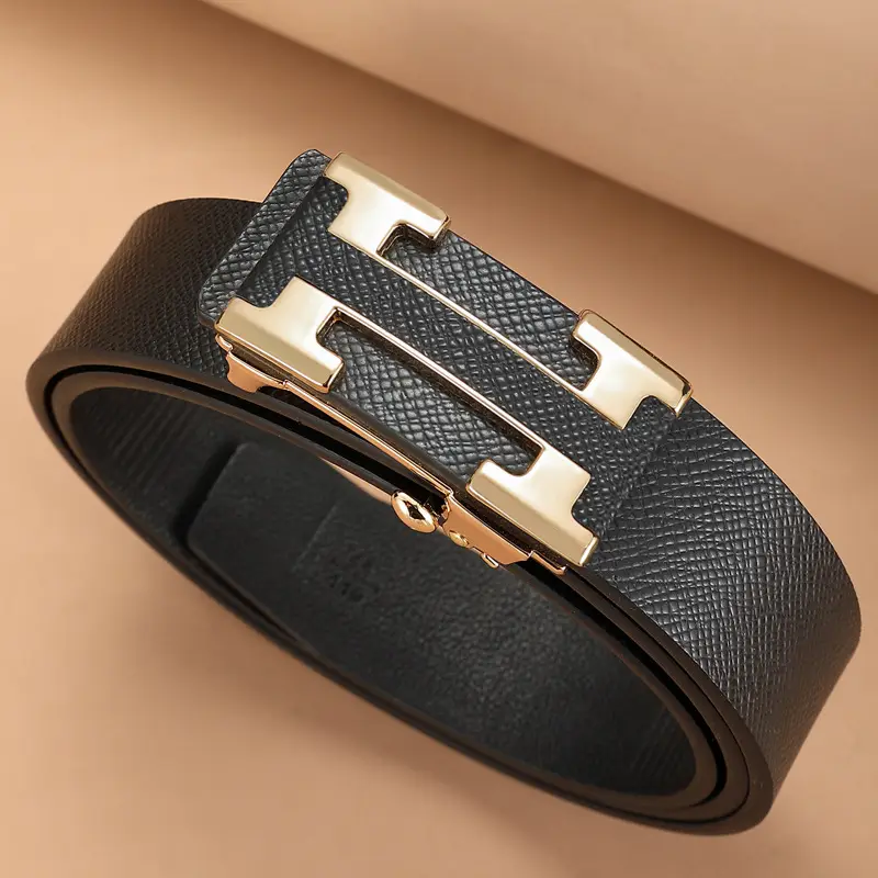 Men's Black Leather Belt with Silver Buckle - Image 3