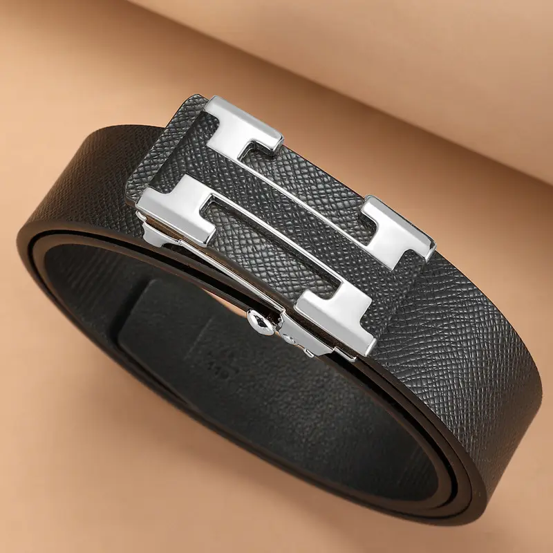 Men's Black Leather Belt with Silver Buckle - Image 2