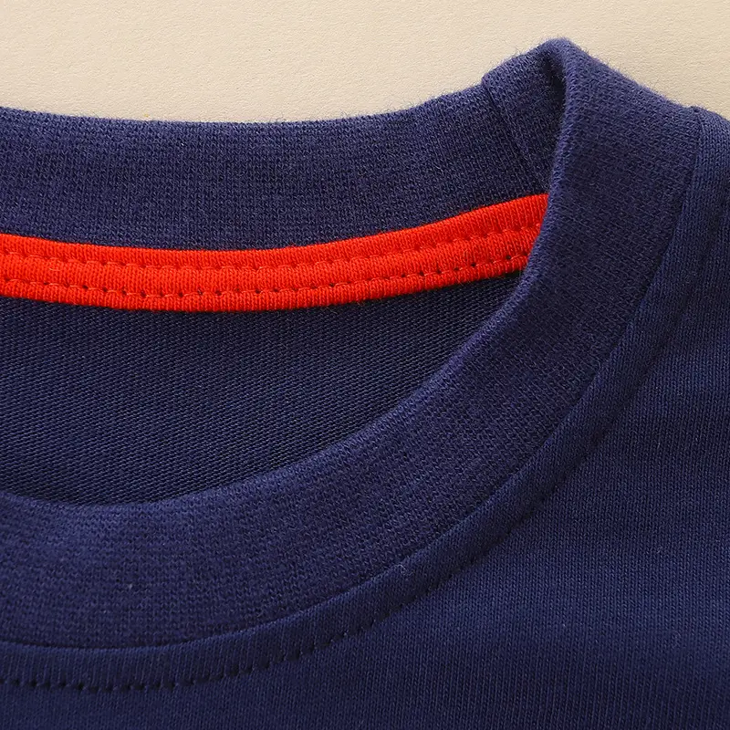 Spring Boys T-Shirt Navy Red Trim Round Neck - Image 4