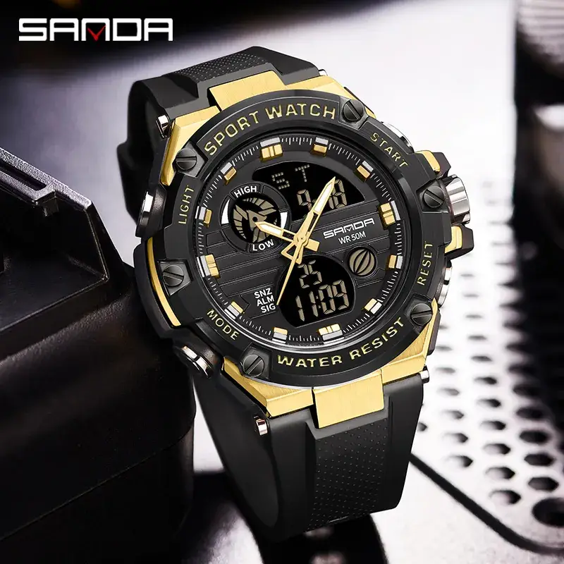 Sanda Dual Display Waterproof Men's Watch