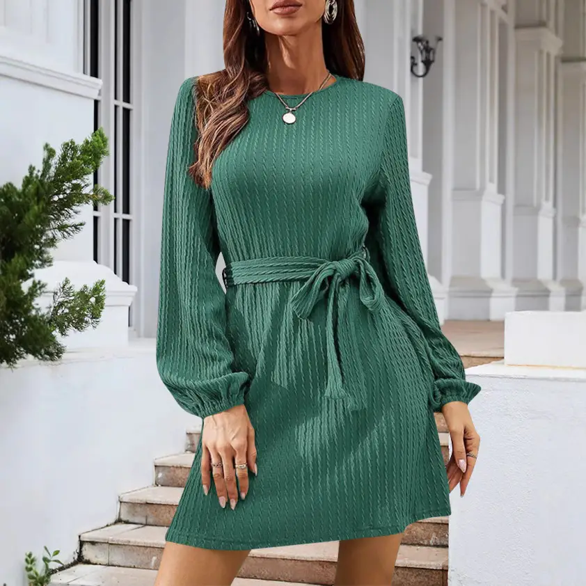 Black Knitted Belted Twist Dress for Women