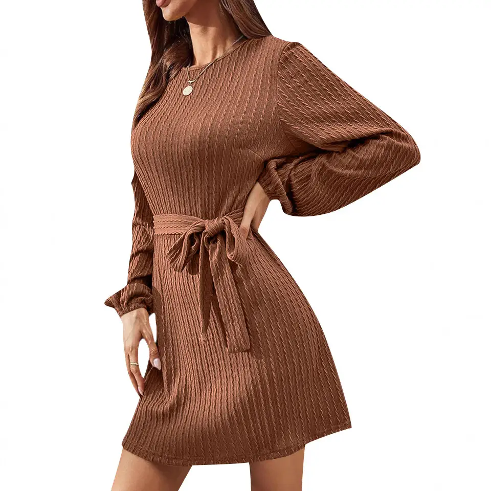 Black Knitted Belted Twist Dress for Women