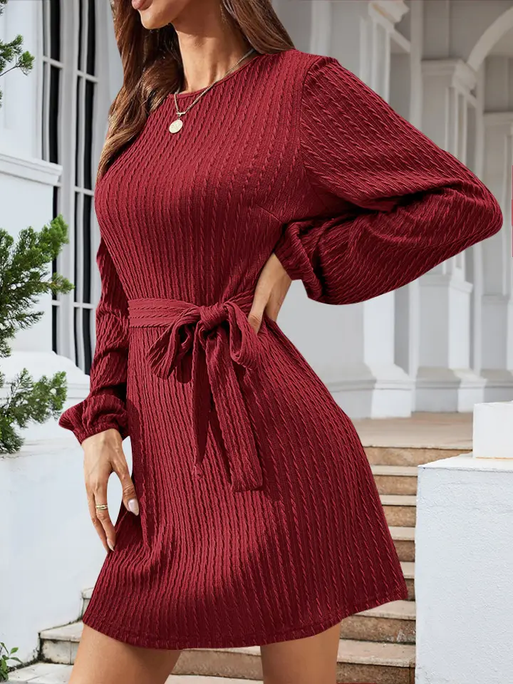 Black Knitted Belted Twist Dress for Women — feature 18