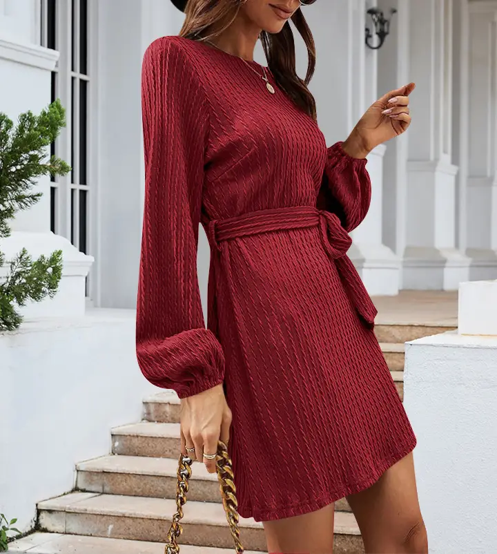 Black Knitted Belted Twist Dress for Women — feature 20